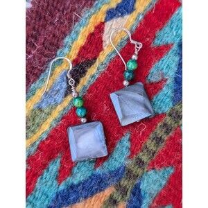 Sterling Silver Labradorite Earrings, Vintage Mystical Earrings